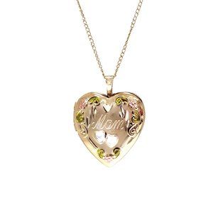 Heart-shape Gold Plated Mom Locket Pendant Necklace in 925 Sterling Silver